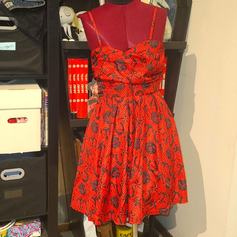 Rockabilly Red & Black Spaghetti Strap Pinup  Dress NWT